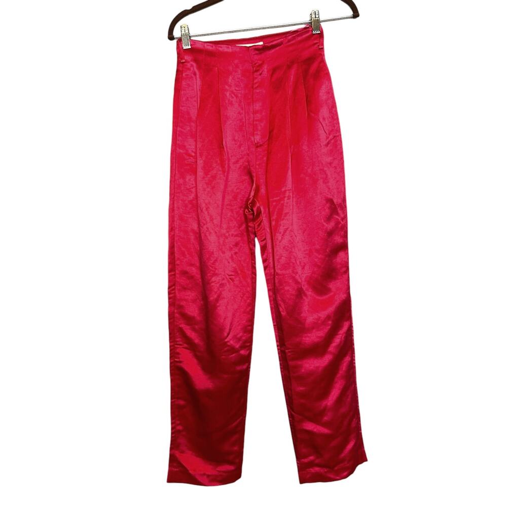 Atoir Red Silk Trouser Pants SMALL High Rise Ankle Straight Designer $415 NEW - Picture 6 of 11